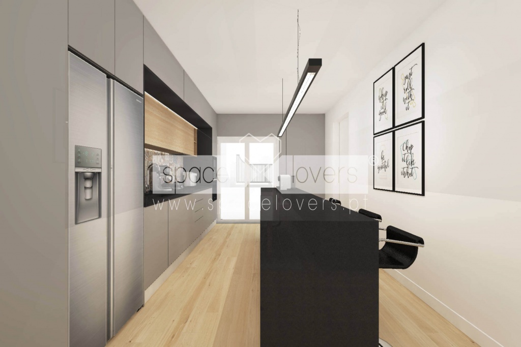 Remodelacao-Moradia-Cascais-Cobre-Cozinha-cinza-bancadas-pretas