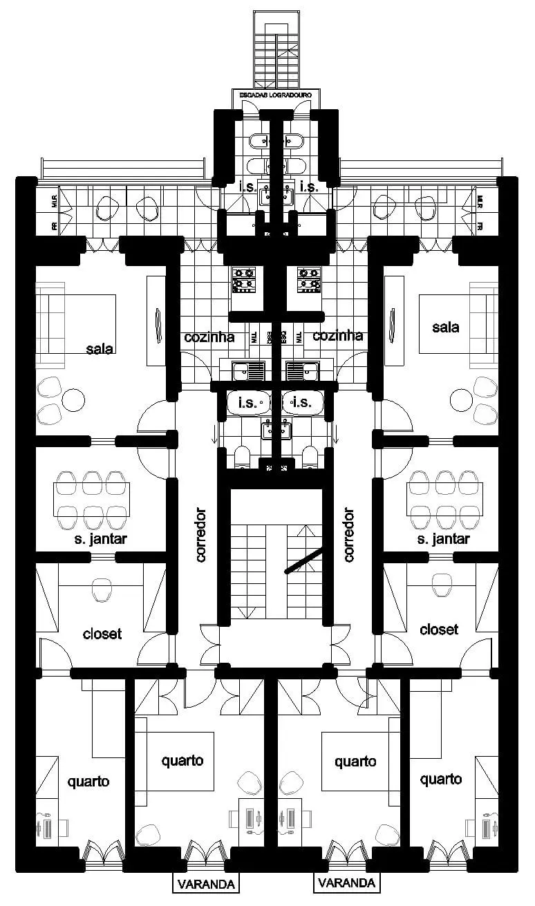 Reabilitação de edifício em Arroios Lisboa. Planta de piso tipo.