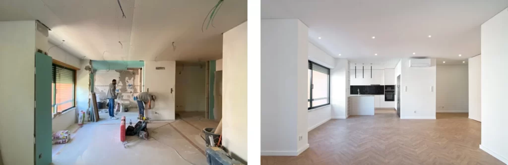 Foto de Remodelações Lisboa _ Comparativo entre a fase de obra e após obra finalizada