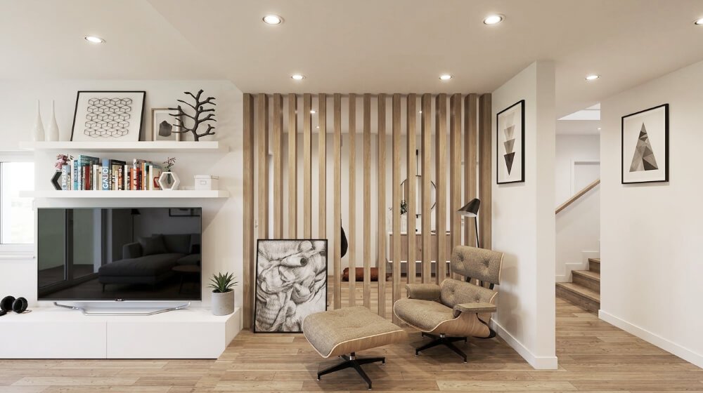 Remodelação de Moradia Varzea de Sintra. Sala com zona de leitura