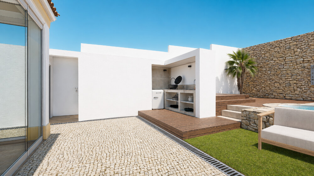 Remodelação de Moradia na Quinta do Peru. Arranjos exteriores com zona de churrasco