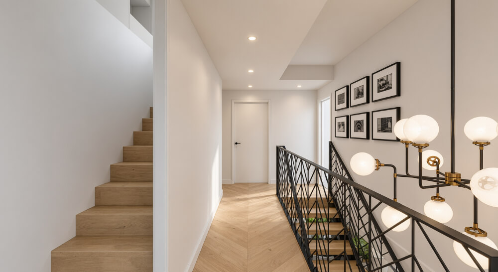 Remodelação de moradia no restelo. Escadas da moradia de acesso ao piso superior e escadas de acesso ao sótão.