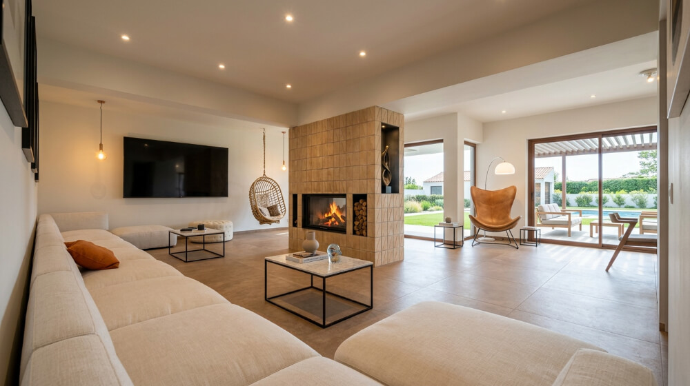 Remodelação de Moradia em Sesimbra. Sala estar em open space.