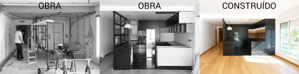 Remodelações de cozinhas pela spacelovers. Obra em fase de tosco, Obra em fase de limpos e finalizado / construído